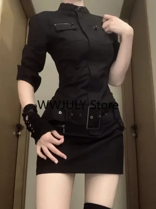 Vintage Cargo Clothing Black Slim  Mini Dress Short Party Elegant Bodycon Dress - Image 5