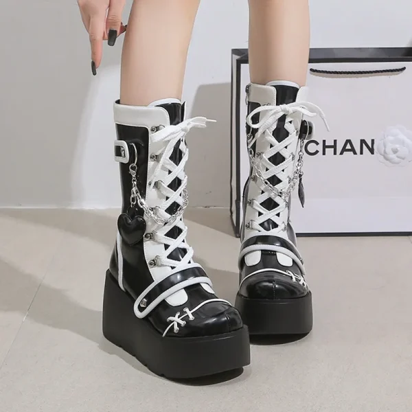 Women's Mid-Calf Boots Fashion Chain Punk Boots Autumn 8CM High Heels - Image 4