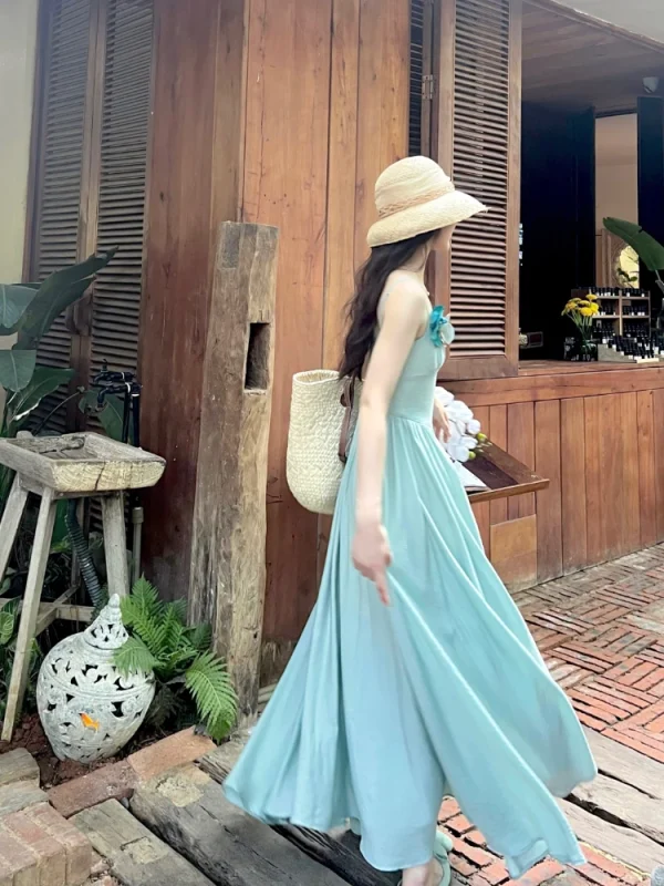 Beach Chiffon French Elegant Dress Boho Outwear Sleeveless Midi Dress Party - Image 3