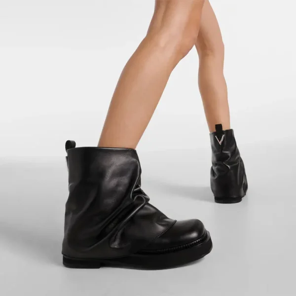 Women's New Autumn and Winter Calf Boots with Pleated Thick High Heels - Image 19