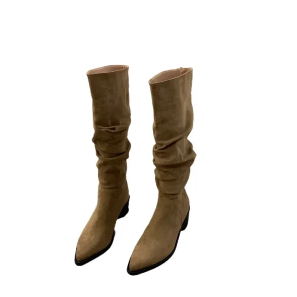 Slimming Women's Boots Fleece-lined Knight Boots High Heel Women's Shoes Petite Khaki Long - Image 5