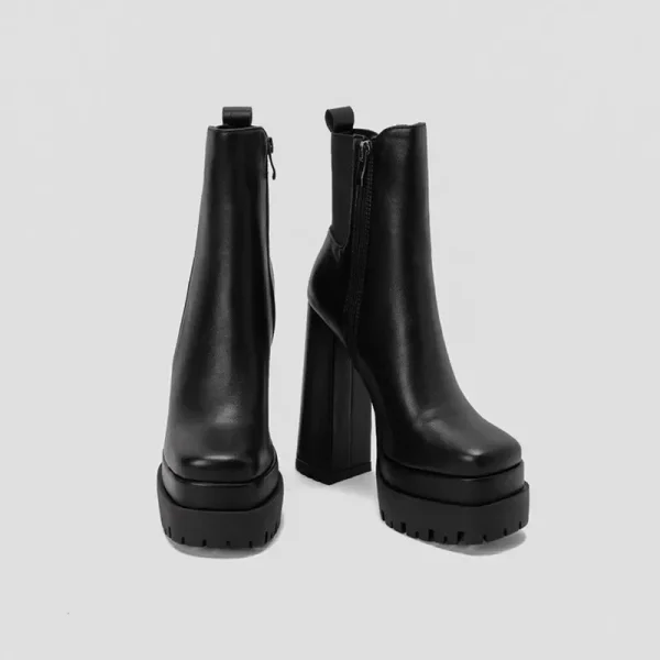 Ladies Biker Boots High Heels Platform Booties Side Zipper Women's Shoes - Image 6