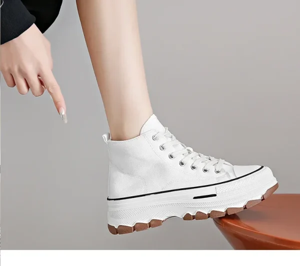 Women High Top Sneakers Lace-Up Casual Plarform Height Canvas Non-slip Wear - Image 6