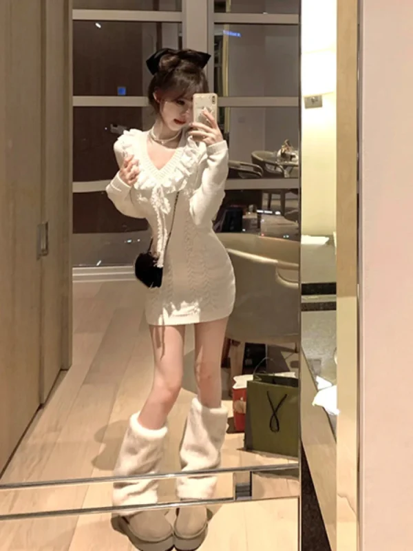 Korean Fashion Slim Bodycon Dress Long Sleeve Sexy Y2k Mini Dress Woman - Image 4