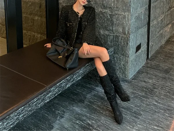 Women's Boots Shining Rhinestone Knee Boots European and American Fashion Sexy Boots - Image 15