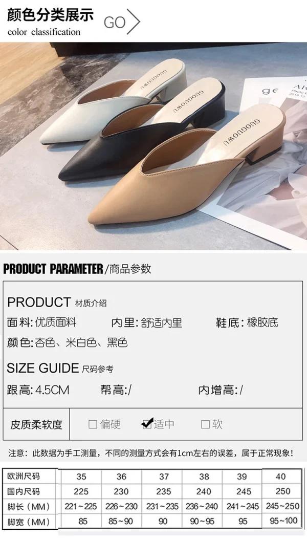 Women's Shoes 2024 Spring Fashion, Temperament, Chunky Slippers, Chunky Pointed Sandals,shoes for woman - Image 6