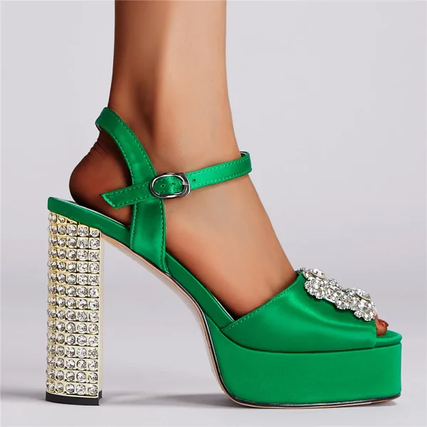 Women's Thick Sole High Heel Sandals Water Diamond Platform Silk Shoes Fashion Crystal - Image 3