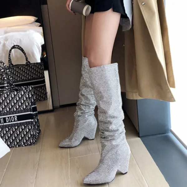 Women's Boots Shining Rhinestone Knee Boots European and American Fashion Sexy Boots - Image 4