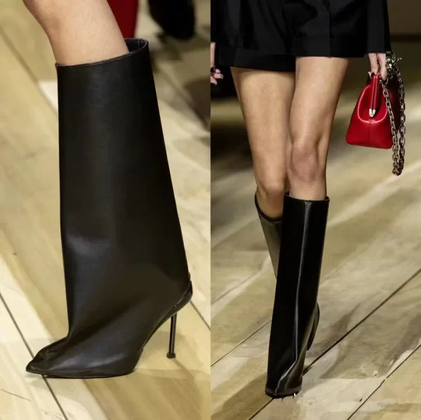 High Heels Knee Length Women's Boots Fashion Walk Party Women's Large Mid Size Boots - Image 14