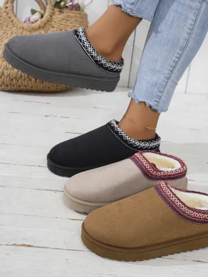 Snow Boots Women Winter New Cashmere Warm Thick Soles Without Heel-covered Hair Half Slipper