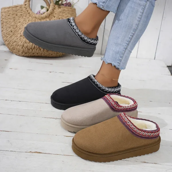 Snow Boots Women Winter New Cashmere Warm Thick Soles Without Heel-covered Hair Half Slipper