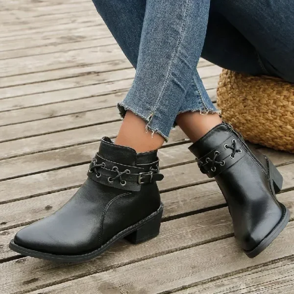 Women Ankle Boots Autumn Winter New Pu Leather Short Boots Woman Side Zipper Thick - Image 3