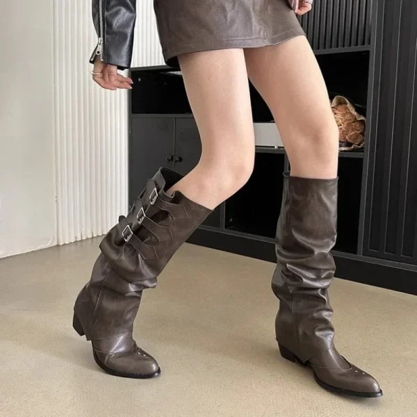 Motorcycles Western Boots for Women Black Rivets Knee High Boot Shoes - Image 6