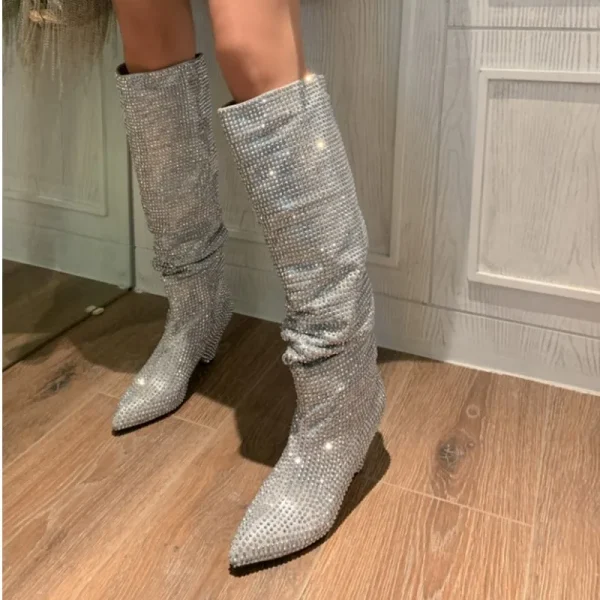 Women's Boots Shining Rhinestone Knee Boots European and American Fashion Sexy Boots - Image 2