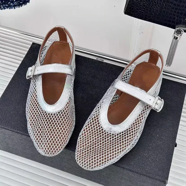 Hot Fashion Mesh Women's Ballet Sandals, Fake Round Toe Buckle Flat Network Red Explosive Women's Shoes - Image 13