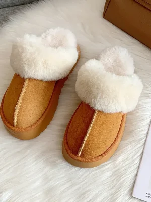 Fur Slippers Women Winter Plush Sandals Luxury Slip on Platform Slides Female