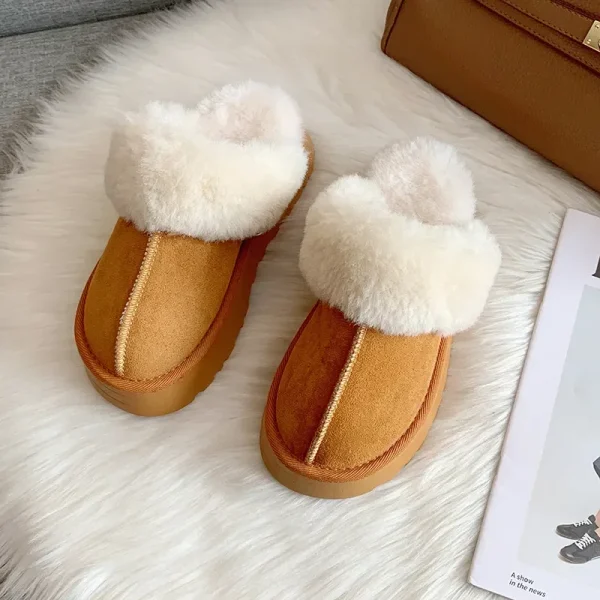 Fur Slippers Women Winter Plush Sandals Luxury Slip on Platform Slides Female