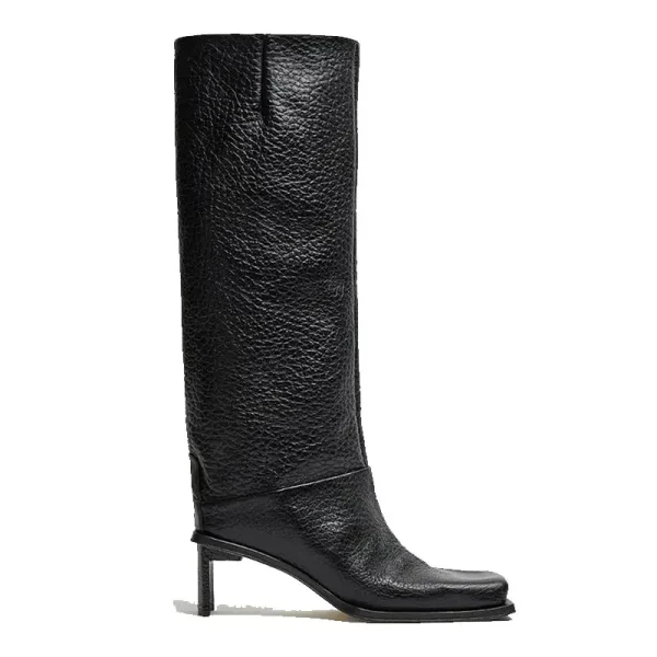 High Heels Women's Knee Length Boots with Side Zipper Stone Pattern Women's Mid Length Boots - Image 4