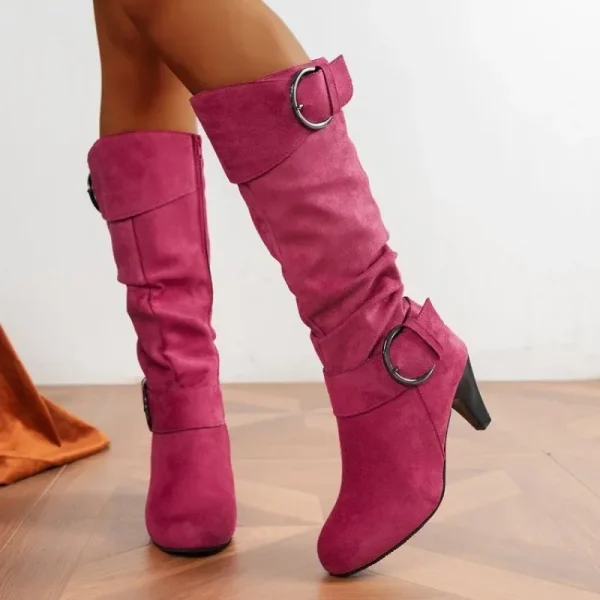 Womens Boots Side Zip Shoes Women Mid-calf Boots Pointed Tip Ladies High Heels - Image 4