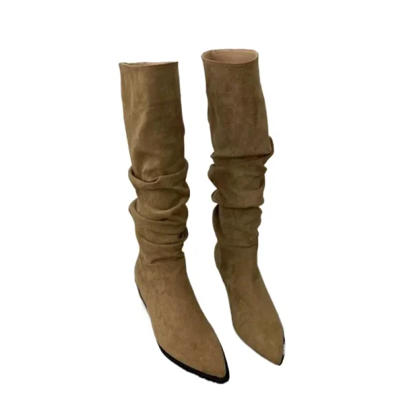 Women Knee High Boots Autumn Winter Female Shoes Fashion Female Slip-on Folds Low Heel Round Toe - Image 6