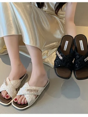 Women Shoes Summer New Vintage Woven Roman Sandals Fashion Open-Toe Sandals