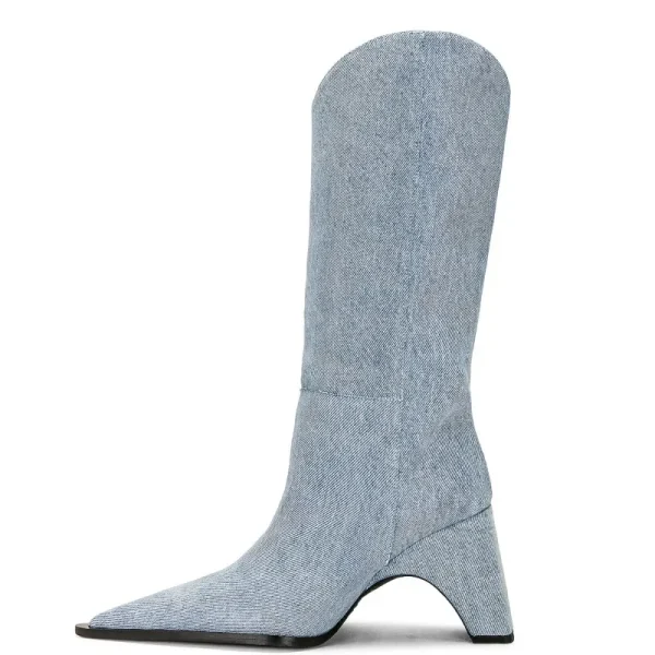 Women's Pointed Fashion Calf Boots Fashion Thick High Heel Sleeve Mid Sleeve Boots - Image 3