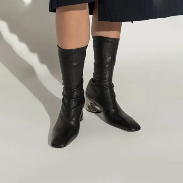 Fashion Knee Length Boots with Irregular Crystal Low Heel Women's Sleeved Mid Length Boots - Image 8