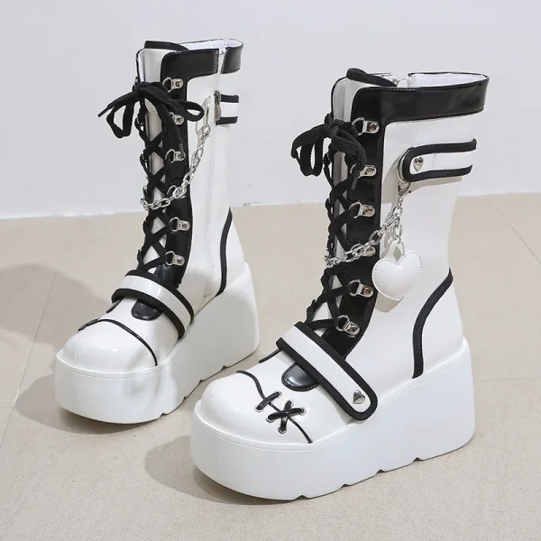 Women's Mid-Calf Boots Fashion Chain Punk Boots Autumn 8CM High Heels - Image 9