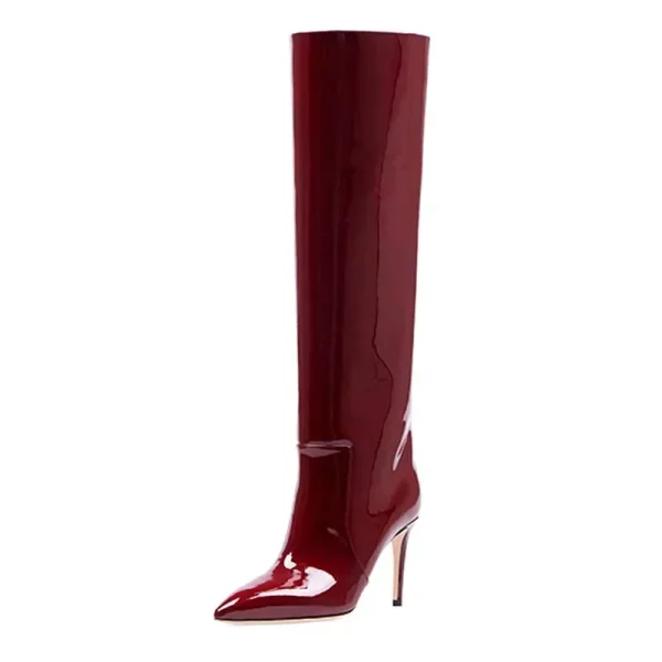 High Heel Pointed Patent Leather Knee-length Women's Boots Fashion Large Shoes Women's Boots - Image 4