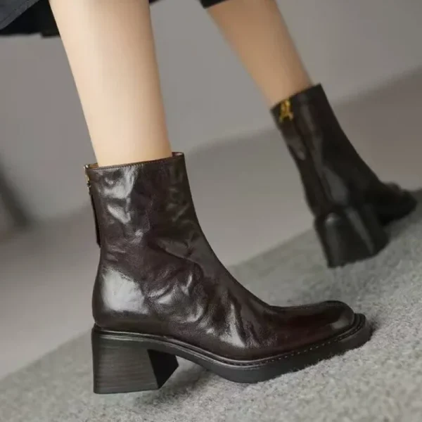 Chelsea Boots Genuine Leather Shoes for Women Retro Carved Boots Round Toe Ankle Boots - Image 8