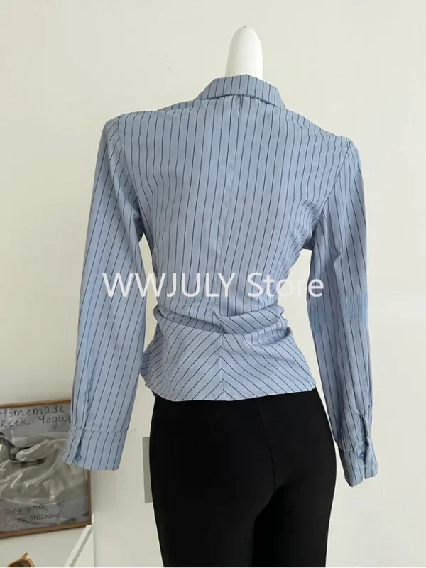 Women Stylish Korean Vintage Striped Shirts Long Sleeve Blouses Design - Image 5