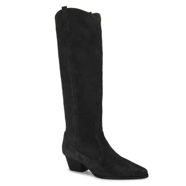 Winter Women's Cowhide Knee High Boots, Thick High-heeled Mid Length Boots - Image 6