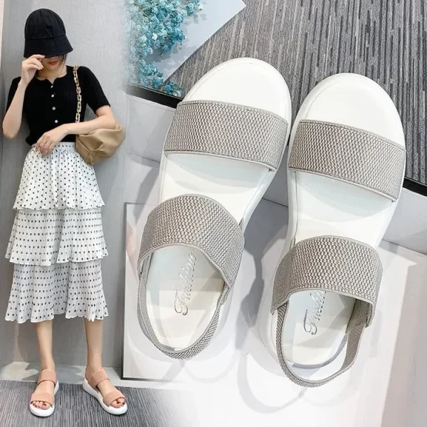 Women's Summer Knitted Fabric Wedge Sandals, Light Walking Sandals, - Image 7