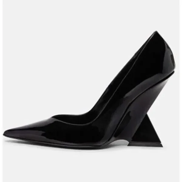 High Heels Thick Sole Thick Heel Lacquer Leather Shallow Mouth Pointed Fashion Sexy Women's Oversized Shoes - Image 2