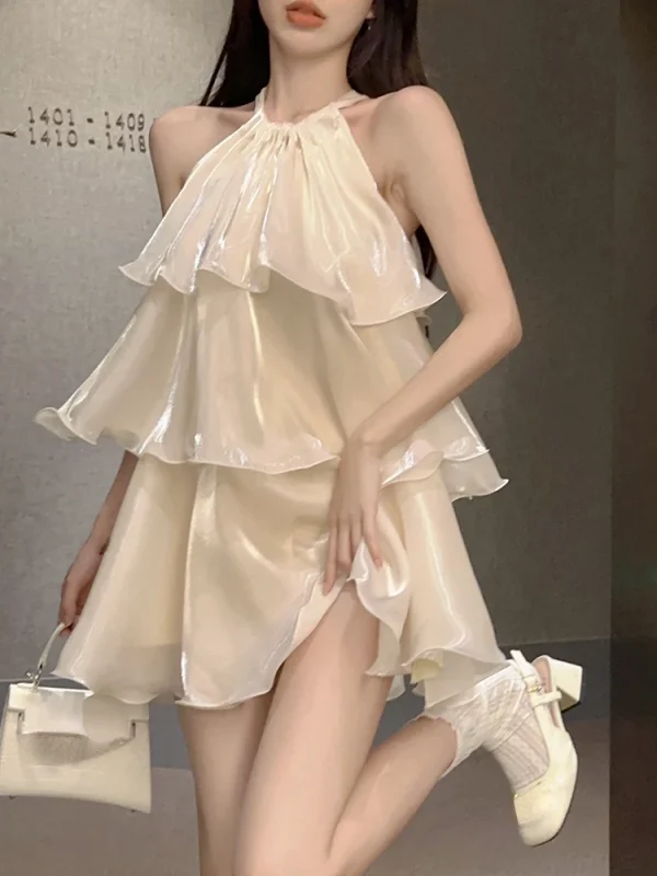 Sweet Strap Y2k Mini Dress Woman Pure Color Korean Fashion Dress - Image 2