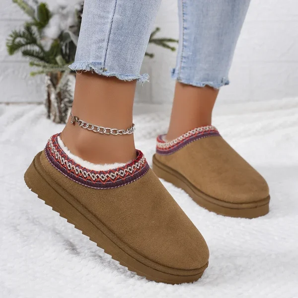 Snow Boots Women Winter New Cashmere Warm Thick Soles Without Heel-covered Hair Half Slipper - Image 12