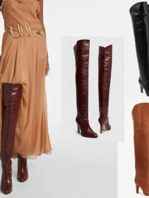 Women’s Leather Thick High Heels Knee High Boots Autumn and Winter Round Toe Thigh Boots