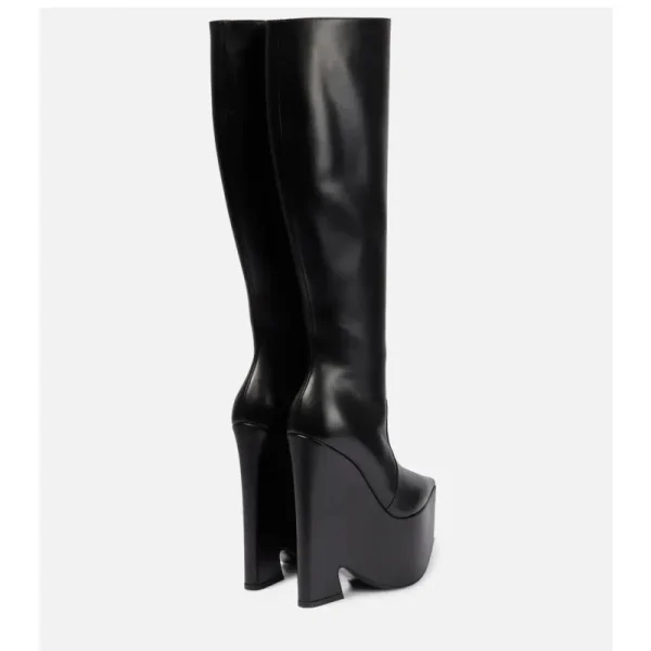 Women's Autumn and Winter New Thick Wedge Heel Knee-length Boots Fashion Side Zipper - Image 6