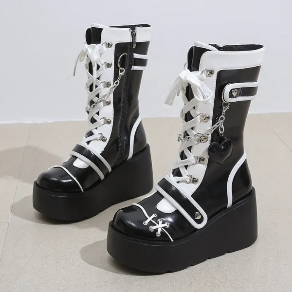 Women's Mid-Calf Boots Fashion Chain Punk Boots Autumn 8CM High Heels - Image 8