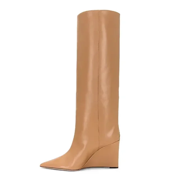 Women's New Thick Sole Knee Long Women's Boots Pointed Side Zipper Thick High Heel Short Boots - Image 5