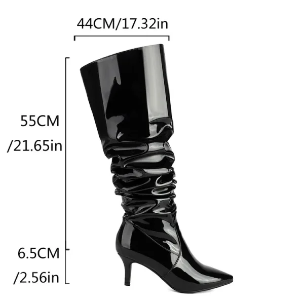 Winter Patent Leather Pleated Thigh Boots with Thin High Heels and Pointed Party Tip - Image 8