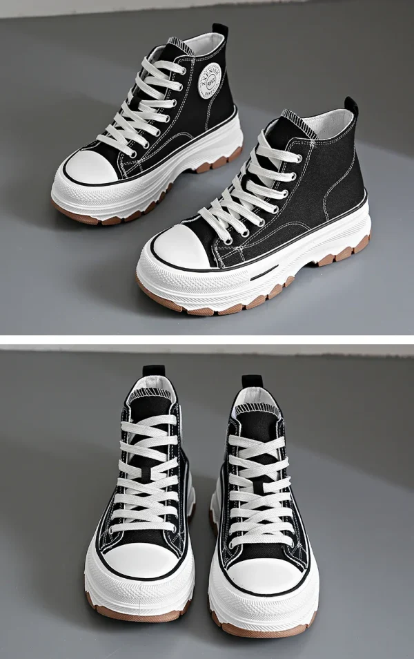 Women High Top Sneakers Lace-Up Casual Platform Height Canvas Non-slip - Image 5