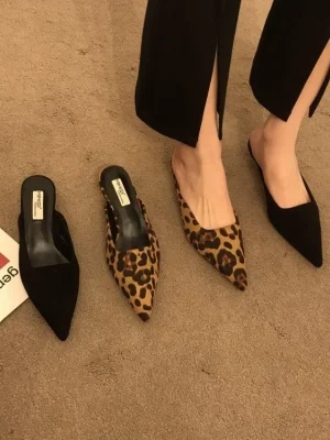 Pointed Toe Mules Fashion Leopard Print Women Slippers Casual Women’s Shoes Women