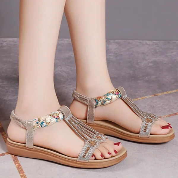 Summer Bohemian Rhinestone Sandals 2024 New Elastic Band Beach Holiday Sandals For Women - Image 5