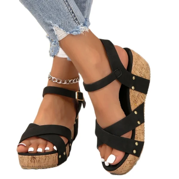 Platform Wedge Sandals Fashion Roman Buckle Peep Toe Heels Women's Shoes 2024 Summer Trend - Image 5