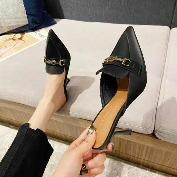 Snake Print Woman Pumps Slipper Fashion Gold Chain Sandal Shoes Ladies Pointed Toe Slip - Image 9