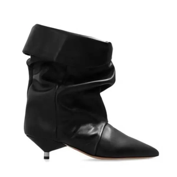 Women's Thin Heel Short Boots Fashion Pointed Wide Tube Folded Stacked Boots Women's - Image 11