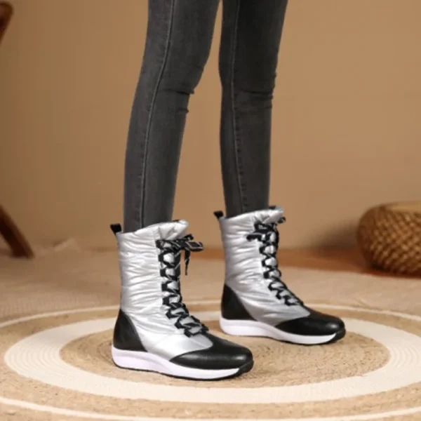 Leather Snow Boots Women's New Tarpaulin Women's Boots Winter Cotton Shoes - Image 5