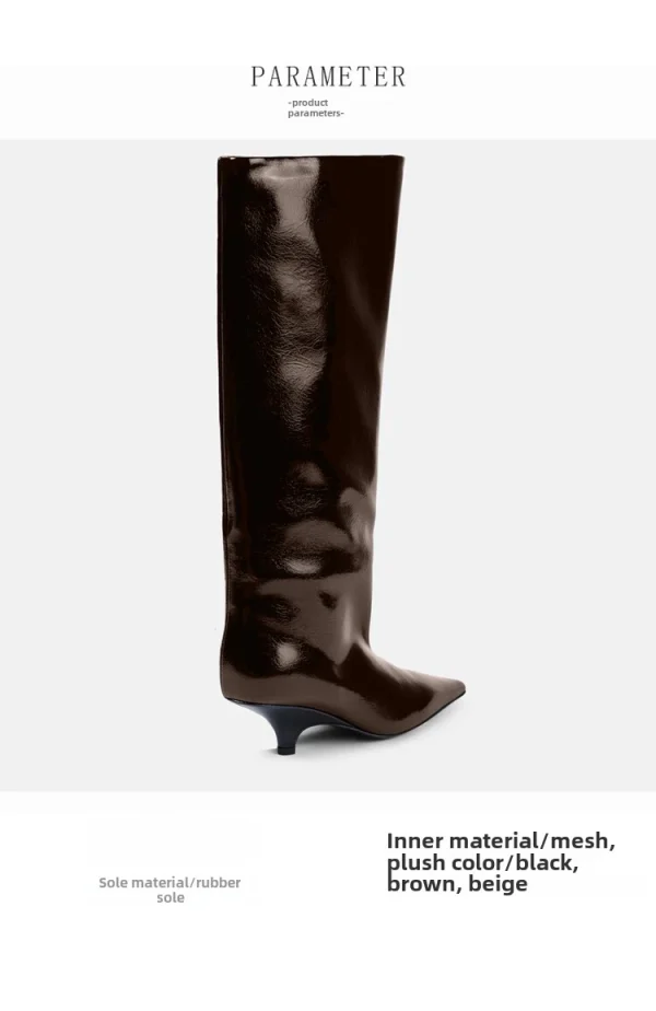 Heel Pointed Knee Length Boots Fashion Black Brown Medium Tube Large Women's Knight Boots - Image 9