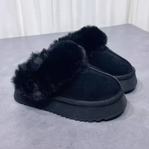 Women's Thickened Fleece-lined Snow Boot Slippers Increased Heel High Top Fluffy Drags Rubber Outsole - Image 7